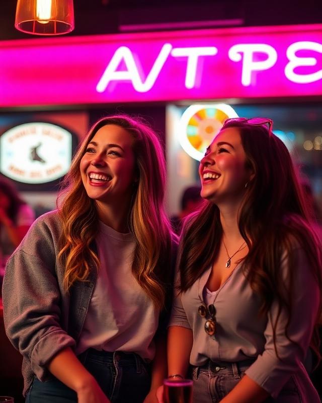 Two friends laughing in a live group chat room